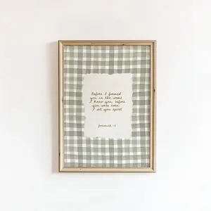 Jeremiah 1:5 Wall Art Christian Nursery Poster Sage Green Gingham Bible Verse Print Unframed