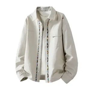 Spring new trendy streetwear—fashionable, comfortable, versatile casual minimalist lightweight jacket; design-forward long-sleeve shirt jacket for men with a turn-down collar and a loose fit, ideal for spring outerwear.