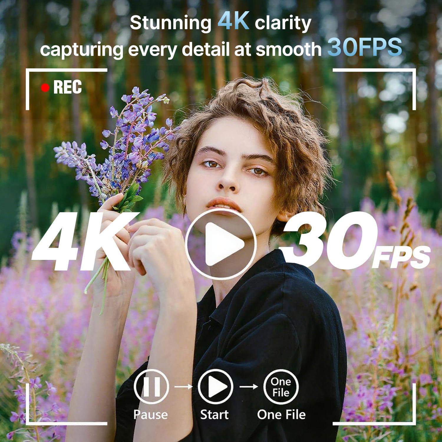 4K Digital Camera for Photography Vlogging Compact Travel Cameras Autofocus for YouTube with 3" 180° Flip Screen 64MP 16X Digital Zoom Point And 32GB SD Card Shoot Camara for Teens Ages 8-18 Beginners