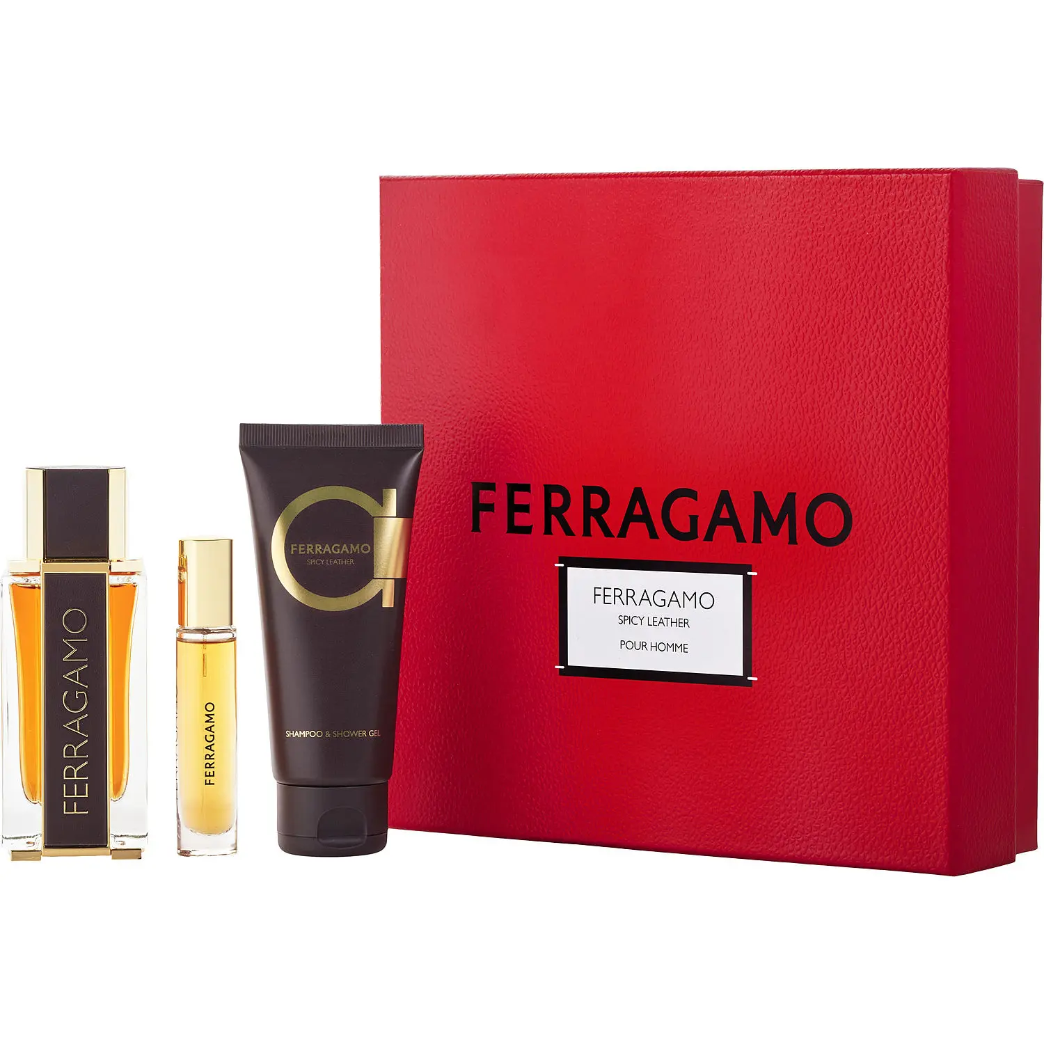 Ferragamo Spicy Leather Set-Parfum Spray 3.4 Oz (Special Edition) & Shampoo & Shower Gel 3. 4 Oz & Parfum Spray 0.34 Oz Mini For Men Ferragamo Spicy Leather Set-Parfum Spray 3.4 Oz (Special Edition) & Shampoo & Shower Gel 3. 4 Oz & Parfum Spray 0.34 Oz Mini For Men