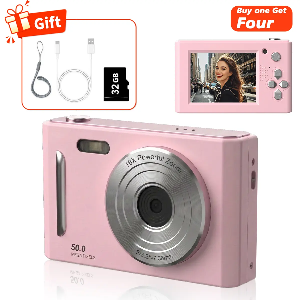 FHD 1080P Digital Camera with 32GB SD Card, 16X Digital ZoomCamera, Portable Mini Camera for Teenagers StudentsBoys Girls, Point and Shoot Camera for Gifts, TechGadgets, Gift, Pocket Camera tiktokshopbacktoschool