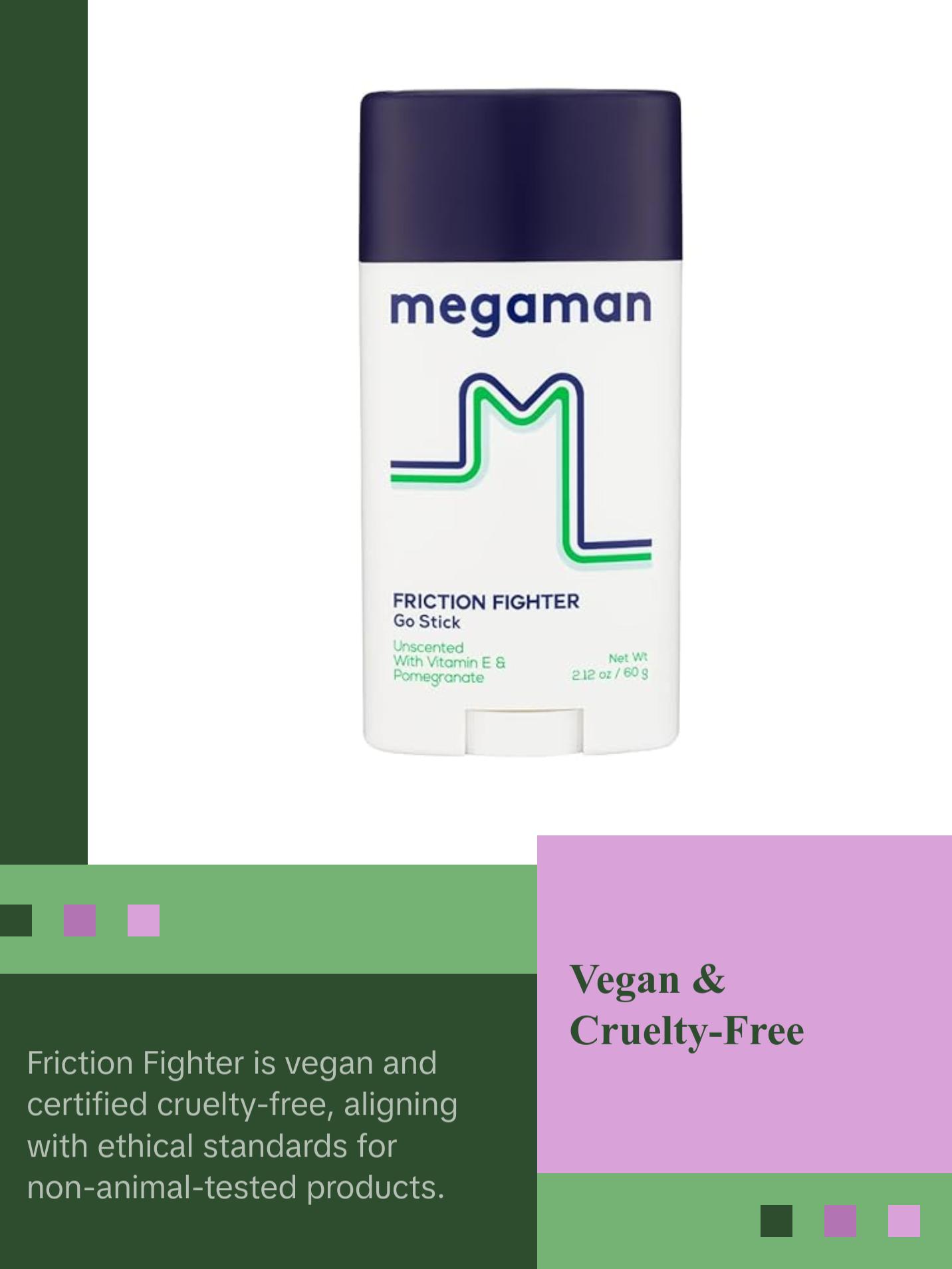 Megaman Friction Fighter Go Anti-Chafe Stick | Prevents skin chafe & irritation | Thighs, arms, & more | 2.12 oz