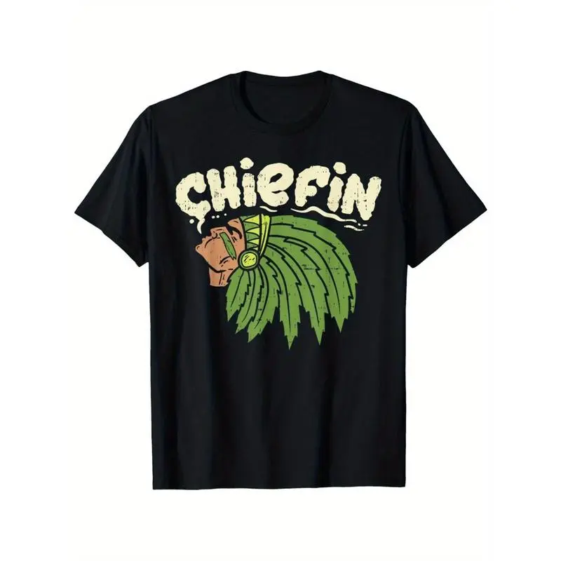 Allseason Apparel Men's Thick Smooth "Chiefin' Weed" 420 THC Smoker Birthday Gift T-Shirt - Soft Cotton, Breathable, Wrinkle-Resistant Casual Menswear Tee with Green Leaf Graphic, Straps, Sizes S-XXXL, Black