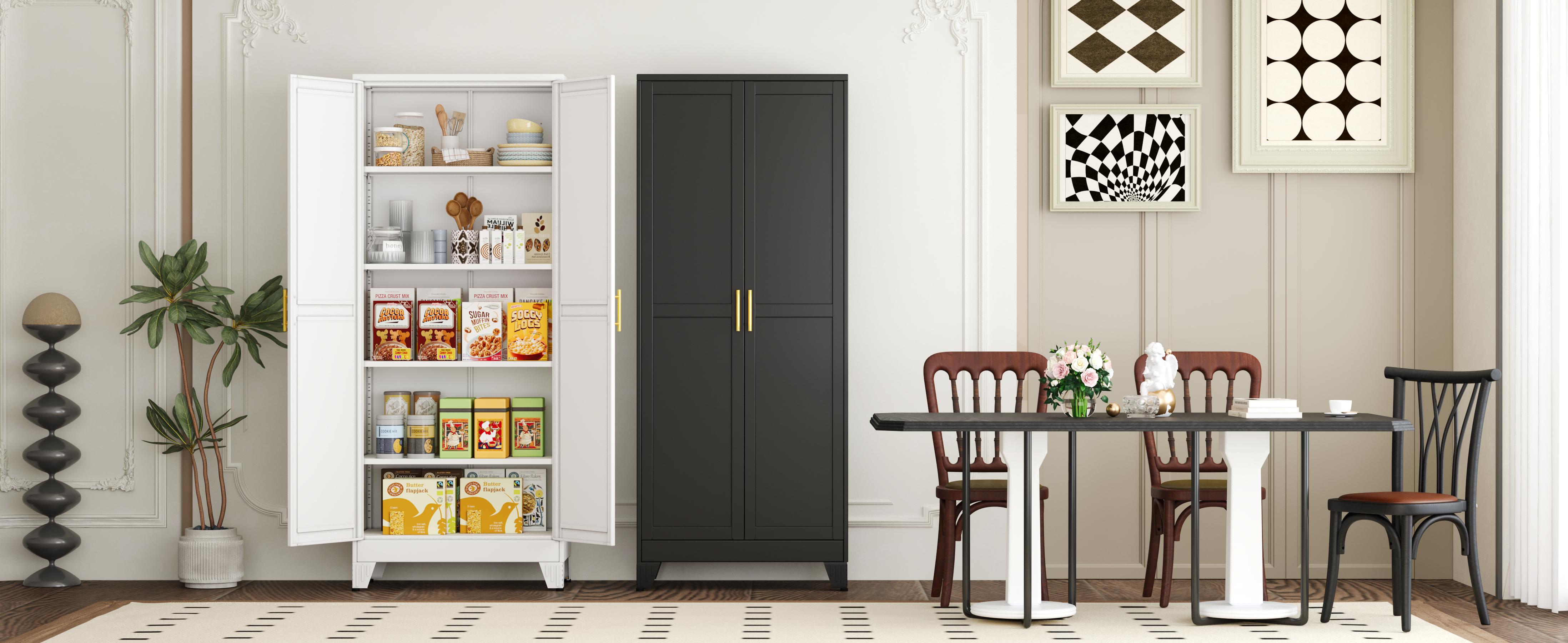 75.2" & 70.8" Tall Metal Kitchen Pantry Storage Cabinets with 2 Door and 5 Adjustable Shelves Cupboard for Kitchen Dining Room Living Room and Bathroom