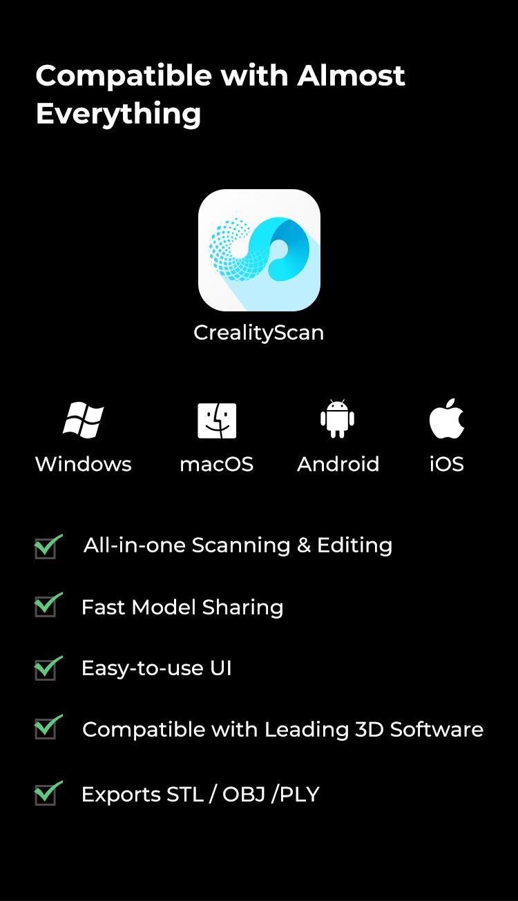 Creality CR-Scan Ferret Pro 3D Scanner with 0.1mm Accuracy, WiFi 6, Anti-Shake 3D Imaging, 24-Bit Color, Scan Black/Metal, Portable, Low Power