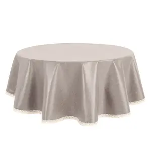 REGALWOVEN 1 Pack Round Tablecloth Oil-Proof Water-Proof Lace TPU Table Cover 47inch Round Light Coffee
