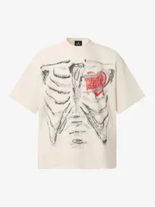 Thesupermade Skeleton & Melted Heart Graphic Waffle Knit T-Shirt