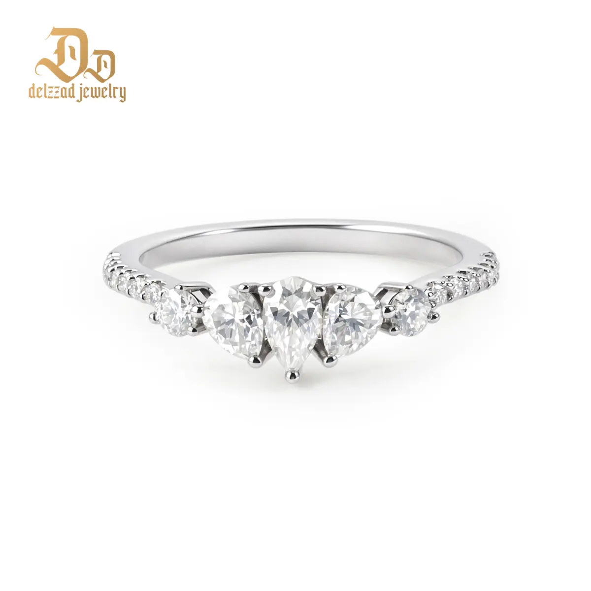 Delzzad 14K Gold-Plated 1.1ct Waltz of the Swans Ring Side Stone Engagement Ring  Synthetic Moissanite Ring Jewelry Copper Band Perfect Birthday Engagement Wedding Anniversary Christmas Valentine's Day Mother's Day Gift
