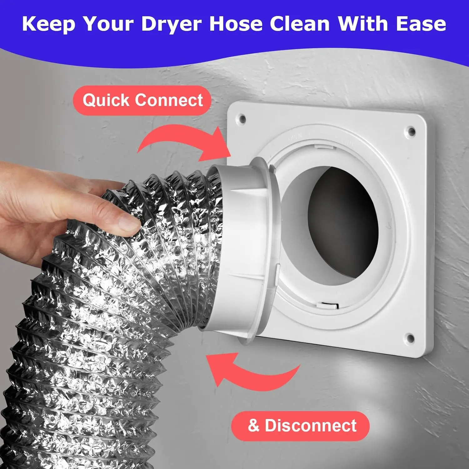 1Set Dryer Vent Connector Kit, Dryer Vent Wall Plate with Quick Connect & Disconnect, Twist Lock Dryer Duct Connector Kit Fits 4 Inch Tubes, Covers Area 7 Inch x 7 Inch, for Dryer Washer