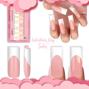 NOVO OVO Long Sharp Square White French Tip Nail Tips Press on BABY PINK, Extra Thick NEED Builder Gel & Top Coat & Glue, Soft Gel full Cover False Fake Nail Extension for Salon DIY x 15 Sizes 180 pcs【NO GLUE ,TOP COAT AND LAMP INCLUDED】