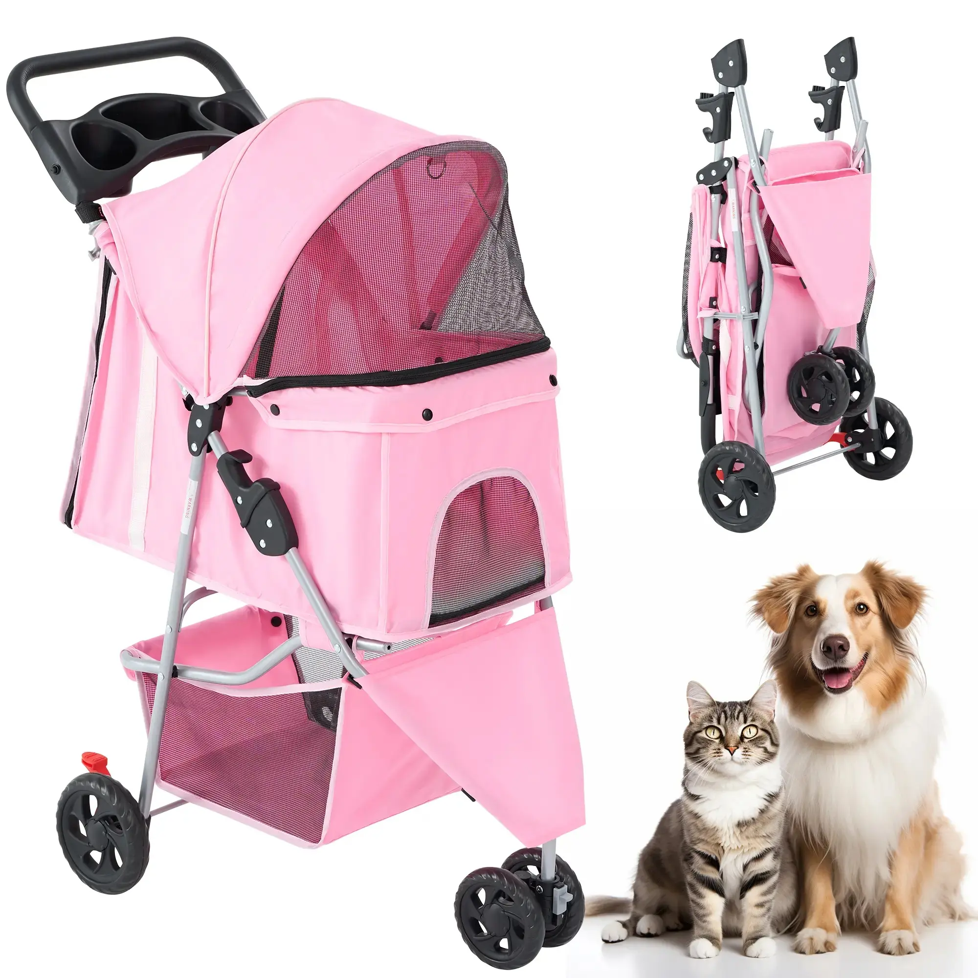 Puppy & Pet Stroller for Small to Medium Dogs and Cats, Foldable, Lightweight, Durable with Included Storage Basket, Puppy Stroller
