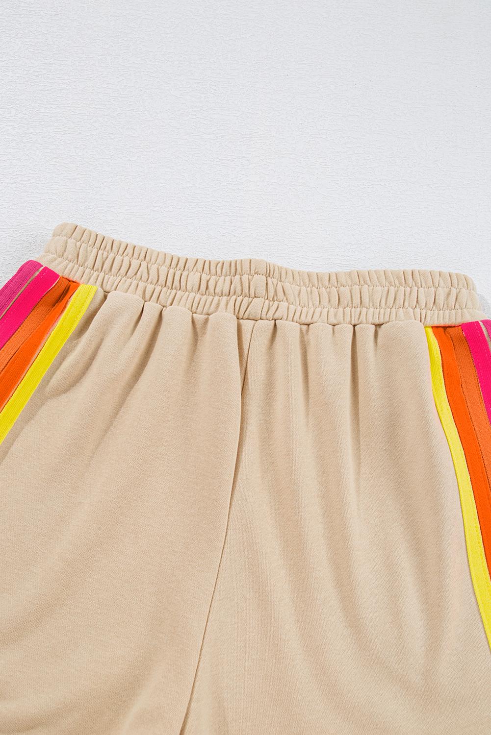 Mntaor Women's  Winteroutfit Comfy Striped Accent Crew Neck Pullover and Shorts Two Piece Loose Fit Set Pajamas Set Family Matching Set Cotton Fabric Loungewear