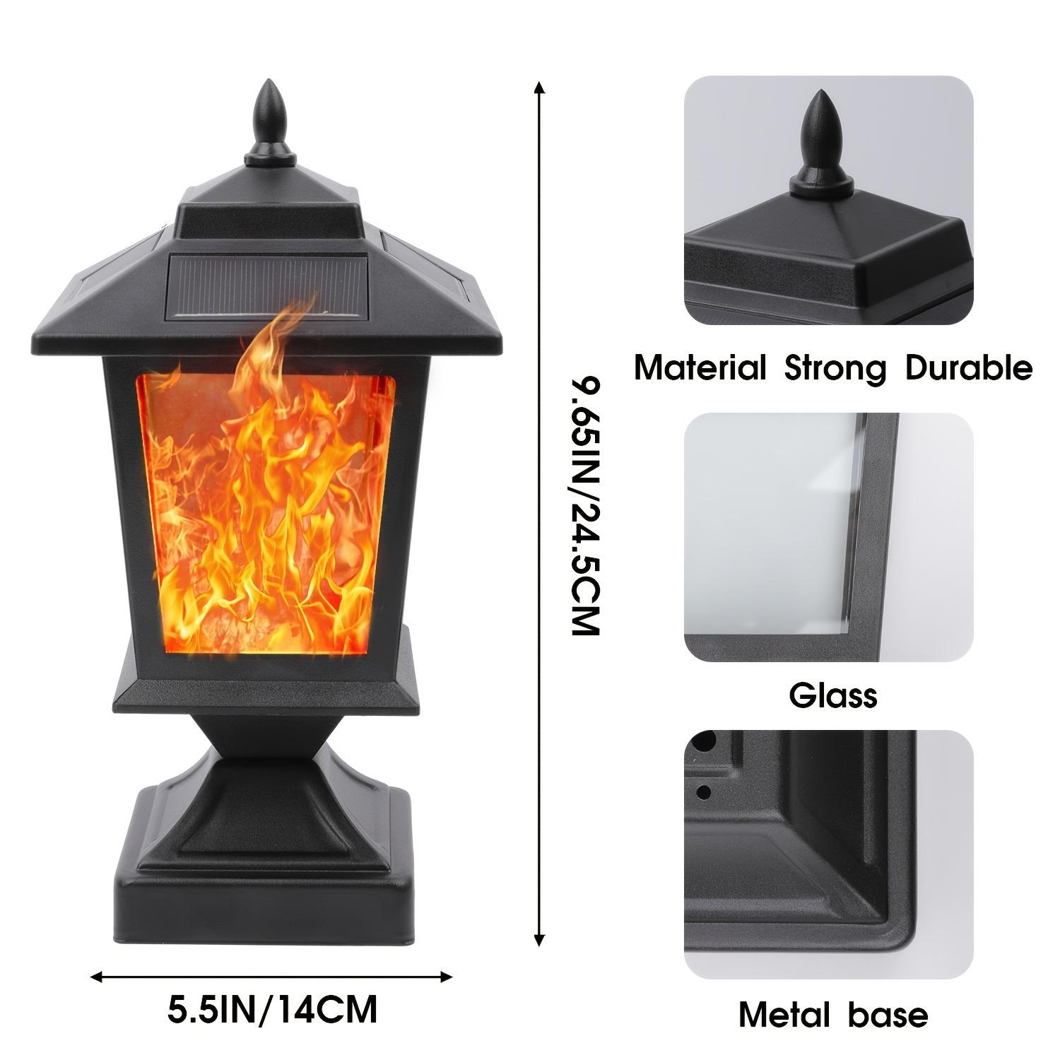 Hoodink Solar Flame Post Lights Outdoor, Solar Powered Lamps Fence Post Cap Lights, Flickering Flame LED Lantern Decorative IP44 for Garden Deck Patio Railing Dock Fence Stairs Decor, Fit 4x4, 5x5 Or 6x6 Wooden Posts