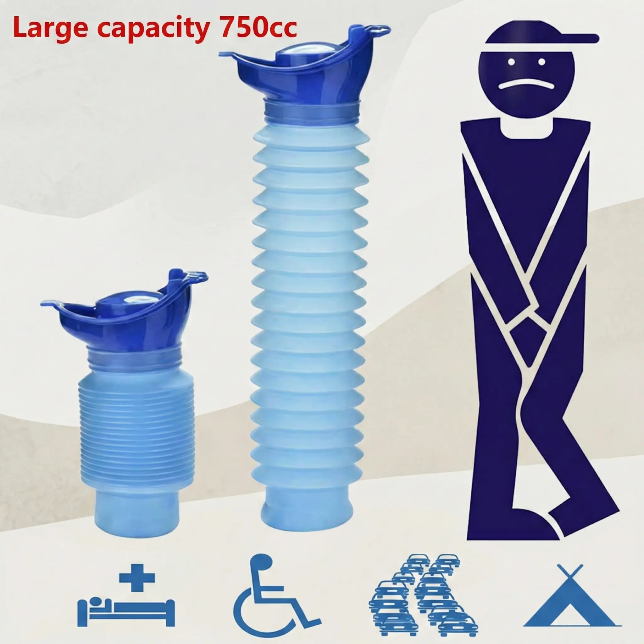 Men's 750ml Collapsible Emergency Urinal Bottle - Foldable Camping Toilet, Unisex Adjustable Size Hiking Gear, Portable Travel Accessory for Outdoor Camping, Traffic Delays (1PC), Traffic Delay Ready