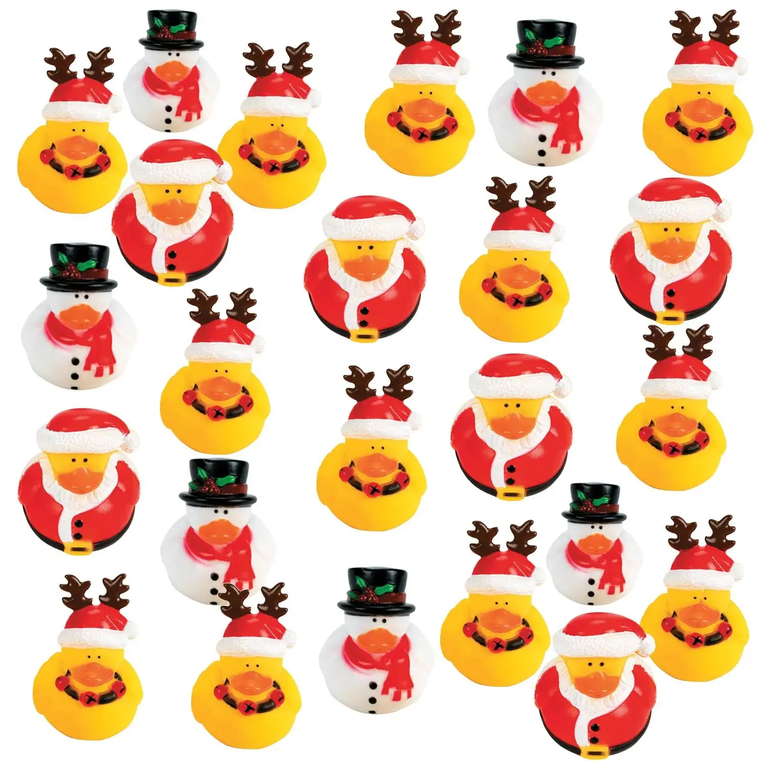 2" Bulk 120 Pc. Holiday Character Santa, Reindeer & Snowman Rubber Ducks