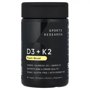 Sports Research D3 + K2, Plant-Based, 250 mcg/100 mcg, 60 Veggie Softgels
