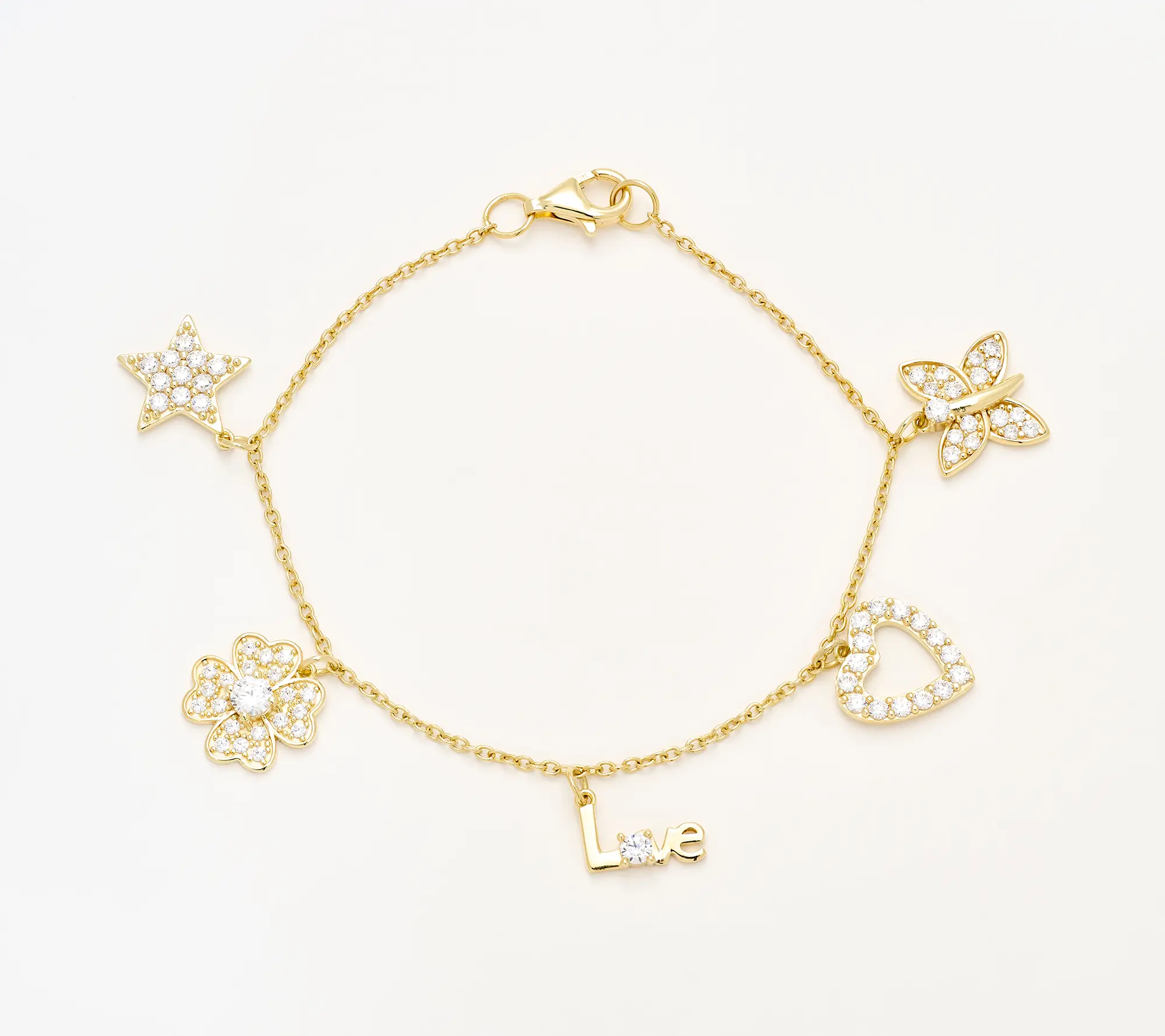 Diamonique x Kathy Levine So Charming Charm Bracelet, 14K Gold Plated
