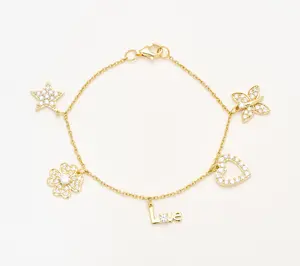 Diamonique x Kathy Levine So Charming Charm Bracelet, 14K Gold Plated