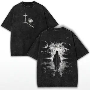 Crown of Thorns Jesus Oversized Tee: Vintage Washed Heavy Cotton Christian T-Shirt Menswear Top fathersdaygift