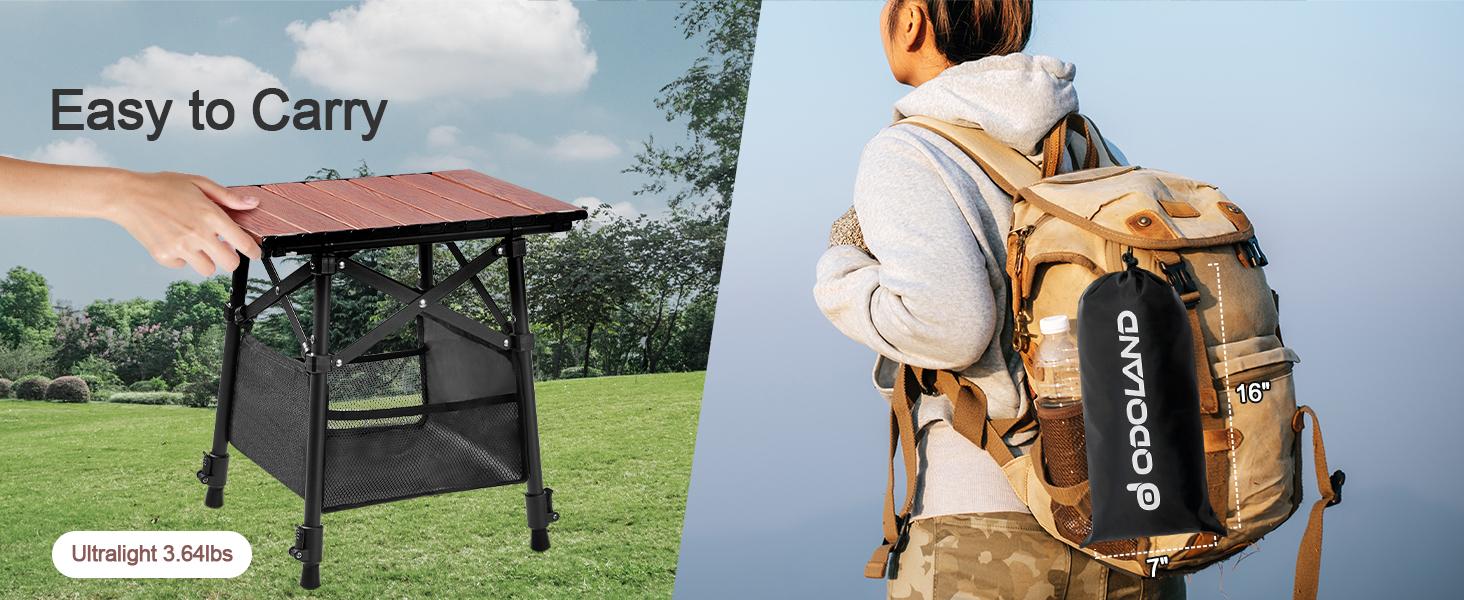 Odoland Folding Camping Table with Sturdy Storage Bag, Adjustable Height Portable Lightweight Mini Beach Table for Outdoor Picnic Camping Travelling