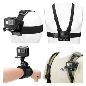 【K&F CONCEPT】Accessories Set for GoPro Hero 13/12/11/10/9/8/7/6/5/4/DJI Osmo Action Series/Pocket 3/2/Insta360 X5/X4/X3, Chest Harness+Backpack Clip+360 Rotating Head Mount and Wrist Strap