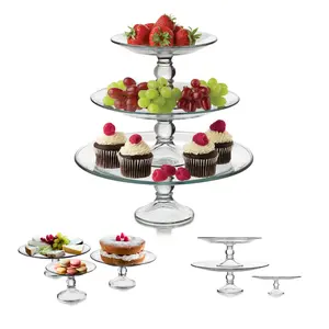 Libbey Selene 3 Tier Serving Stand Set, Elegant, Curvy Style Glass Dessert Stand, Dishwasher Safe 3 Tiered Dessert Stand for Fruit and Candy bowls