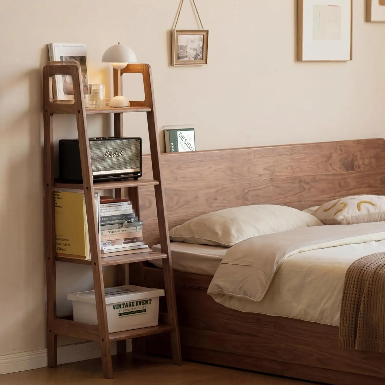 YESWOOD 100% Solid Oak 4 Tier Ladder Shelf, Small Bookshelf, Ladder Bookshelf, Bookcase with Stable Frame, Small Table for Living Room Bedroom 17.32" D x 16.53" W x 53.54" H
