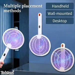 3000V Electric Fly Swatter Racket Smart Bug Zapper with USB Rechargeable Base,Powerful Mosquitoes Trap Lamp & Fly Killer with 3-Layer Safety Mesh for Home,Bedroom,Kitchen,Patio