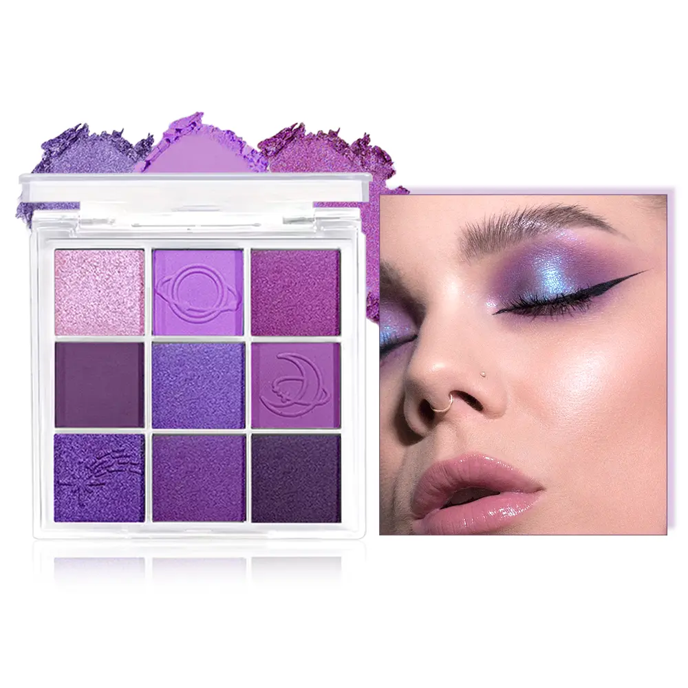 Enchanted Violet 9-Color Eyeshadow Palette - Matte/Shimmer Purple, Highly Pigmented, Easy Blend, Smooth, Alcohol-Free, Brightening, Long-Lasting Eye Makeup Palette for Gifting