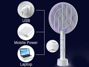 Cordless Portable Electric Fly Swatter - 2-in-1 Electronic Mosquito Zapper, 3400V High-Voltage Automatic Insect Killer, 1200mAh USB-C Rechargeable Battery, 3-Layer Safety Design, for Indoor & Outdoor Use,summerwins