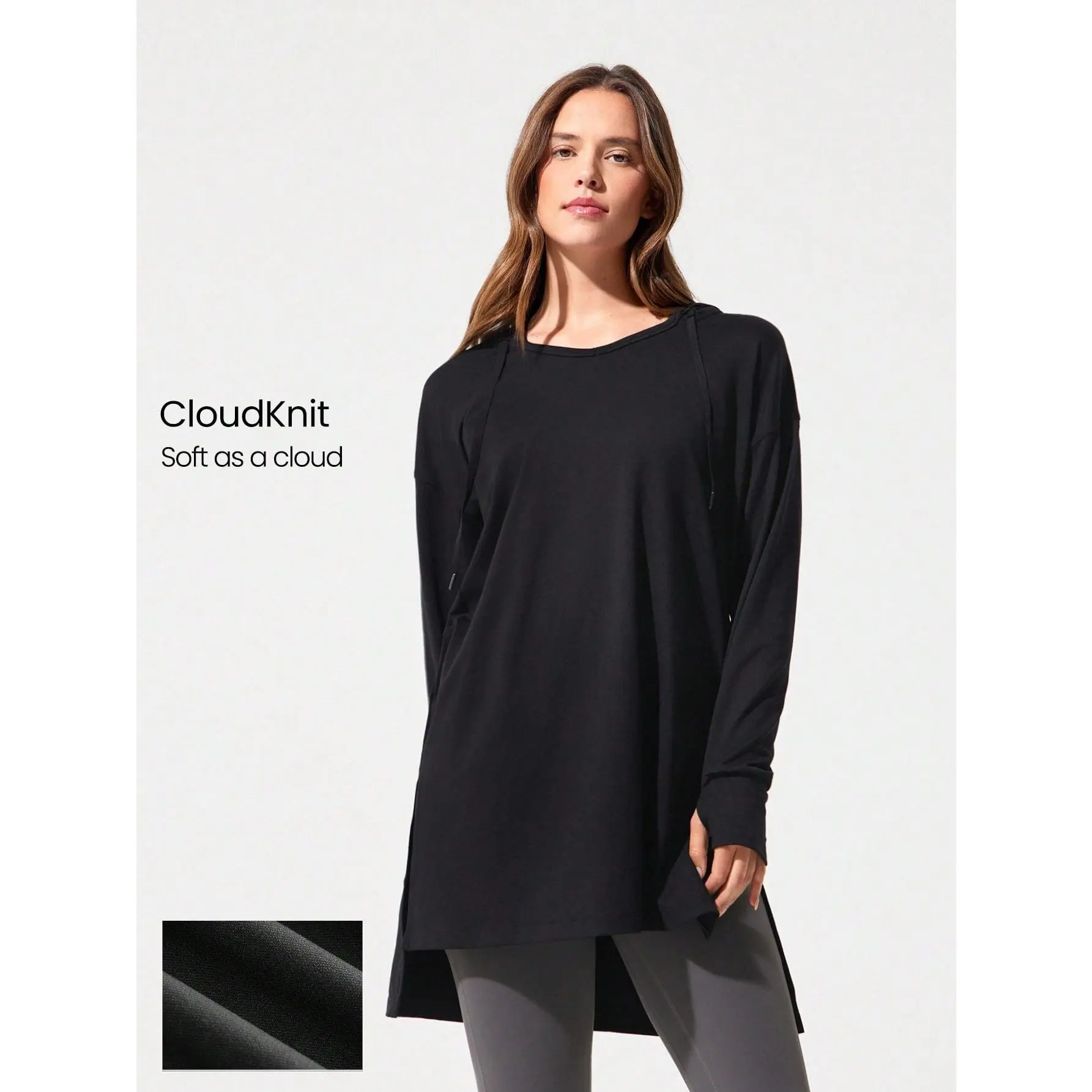 GLOWMODE Cloudknit Soft Oversized Hip Length Adjustable Drawstring Long Sleeve Sweatshirt With Thumbholes Daily Casual Fall oversized pocket