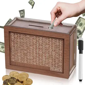 Wooden Cash Money Saving Box,Piggy Bank for Kids & Adults,10000 Savings Challenge Box,Coin Bank Toys Gift for 3-12 Year Old Boys & Girls (10000 Dollar)