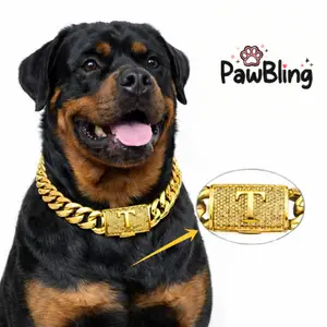 [TikTok Picks]14mm 18K Gold Plated Cuban Chain Dog Collar – Custom A-Z Initial Pendant, Heavy Duty Stainless Steel, 10-30" Sizes Suitable for both cats and dogs. Comes with a beautiful gift box. A special gift.