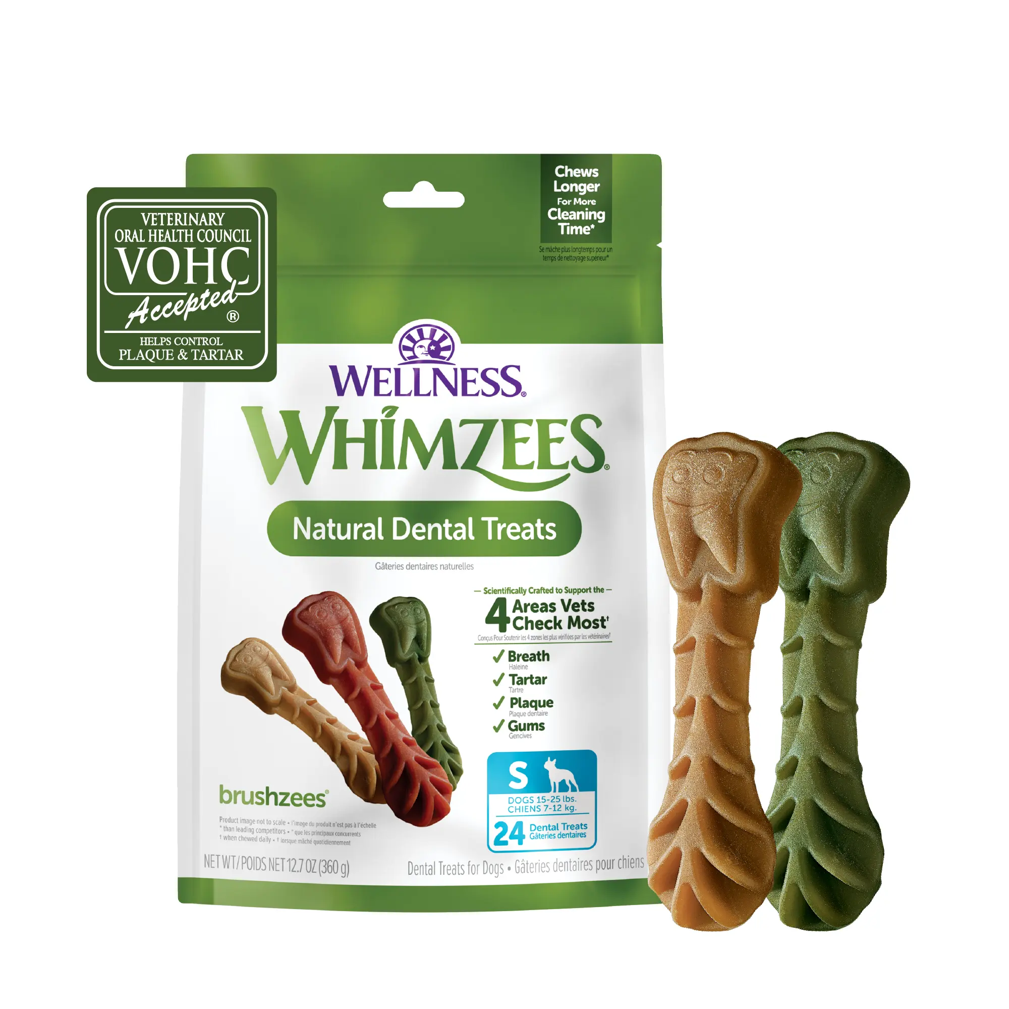 Wellness WHIMZEES Brushzees Small Dog Dental Treats, Dental Chews, (24 Count)