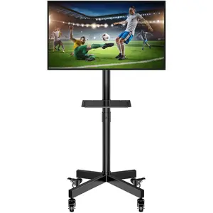 Forged Mobile TV Stand. Suitable for 23-65-inch LCD/LED flat-panel/curved TVs. 15° tilt TV cart. Capacity up to 88 lbs. Portable stand with laptop holder. Rolls flat to the floor. Lockable wheels. Max VESA 400x400mm. HeightAdjustable Portable TVStand with
