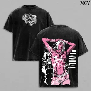 Diavolo Washed T-Shirt – JoJo’s Bizarre Adventure Golden Wind King Crimson Stand Time Erase Anime Manga Graphic Double Printed Tee, Menswear Heavy Cotton Unisex Oversize Streetwear