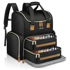 YOREPEK Extra Large Nail Polish Organizer Backpack, Holds 96–100+ Bottles (15ml/0.5 fl oz), Fits UV Nail Lamp, Nail Storage Case with 2 Removable Pouches, Gift for Manicurists