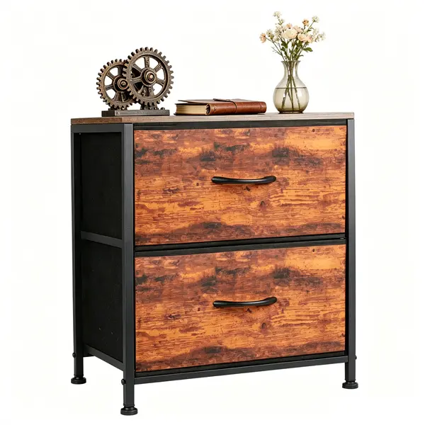 2-Drawer Small Drawer Dressers - Bedroom Dresser Nightstand with Wooden Top, Fabric Bins, Sturdy Metal Frame, Adjustable ft, Space-Saving Modern Home Organizer, Assembly Required for Bedroom Room Storage, Modern Apartment Furniture, Interior Storage Furni