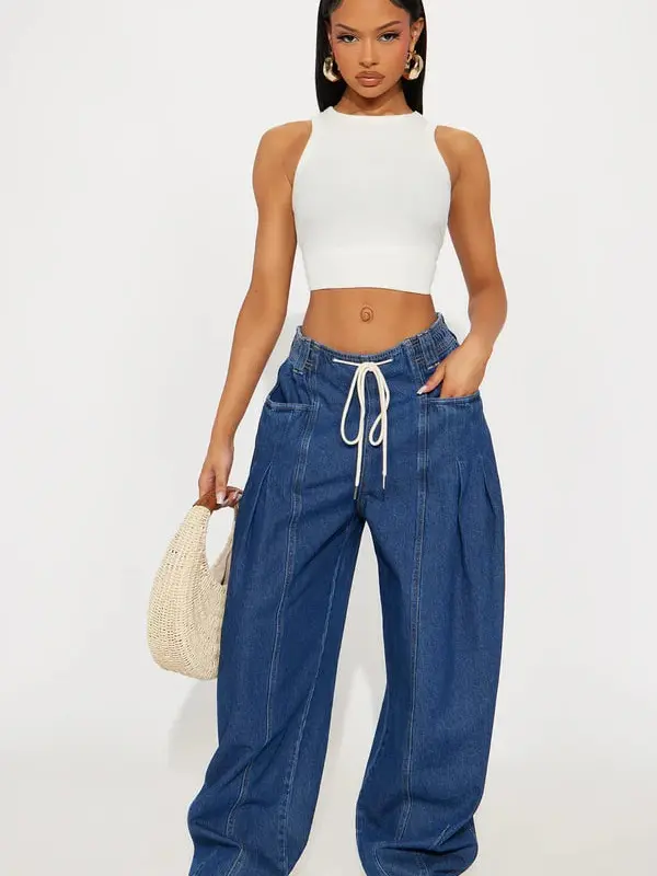 Monterey Loose Fit Flowy Denim Jeans - Dark Wash