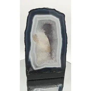 AAA+ Amethyst Cathedral with Blue Banded Agate & UV Reactive Calcite – Brazilian Amethyst Geode