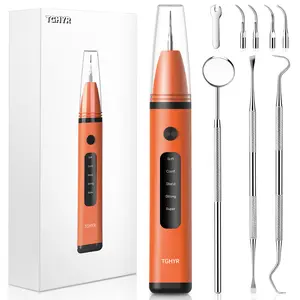 TGHYR Ultrasonic Oral Plaque Remover for Teeth - Tartar Remover with 5 Adjustable Modes, LED Light, 4 Replacement Tips, Rechargeable, IPX6 Waterproof Dental Care Kit for Home Use (Orange) SummerVibes