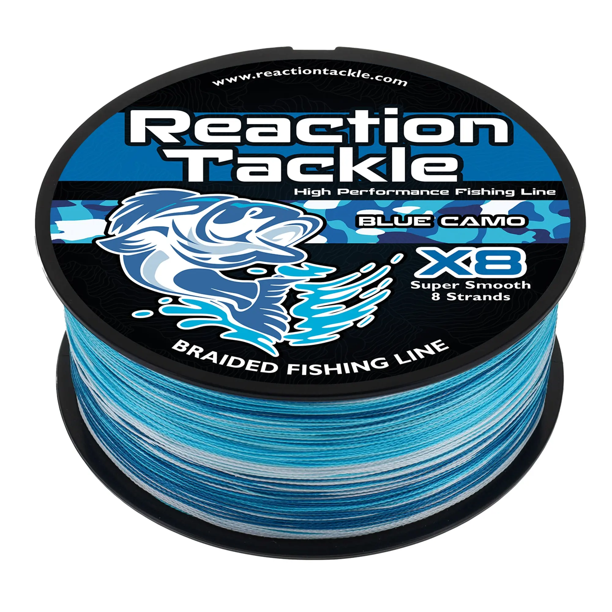Reaction Tackle Pro Grade Braided Fishing Line - 4 and 8-Strand Blue Camo Metered Braid - Zero Stretch & Abrasion Resistant - 6lb to 300lb - 150yd to 3000yd Bulk Spools