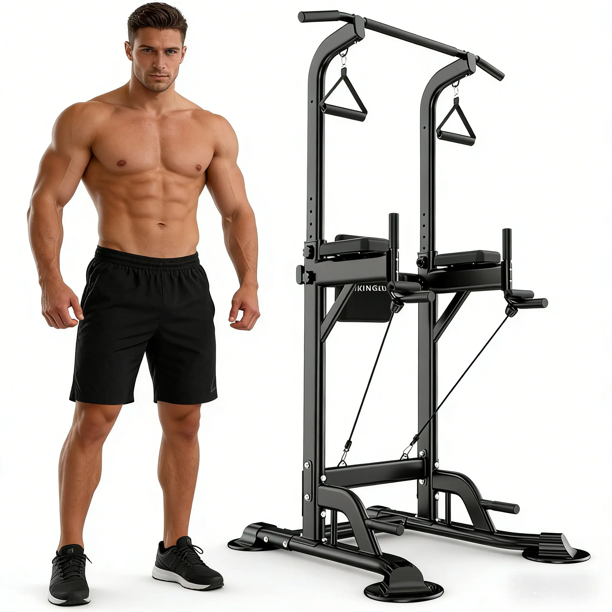 Multifunctional Power Tower Home Workout Equipment, Pull Up Bars with Foam-Safe Handles, Built-In Pull-Up Bar & Dip Station Stand Workout Machine for Home Gym Strength Training