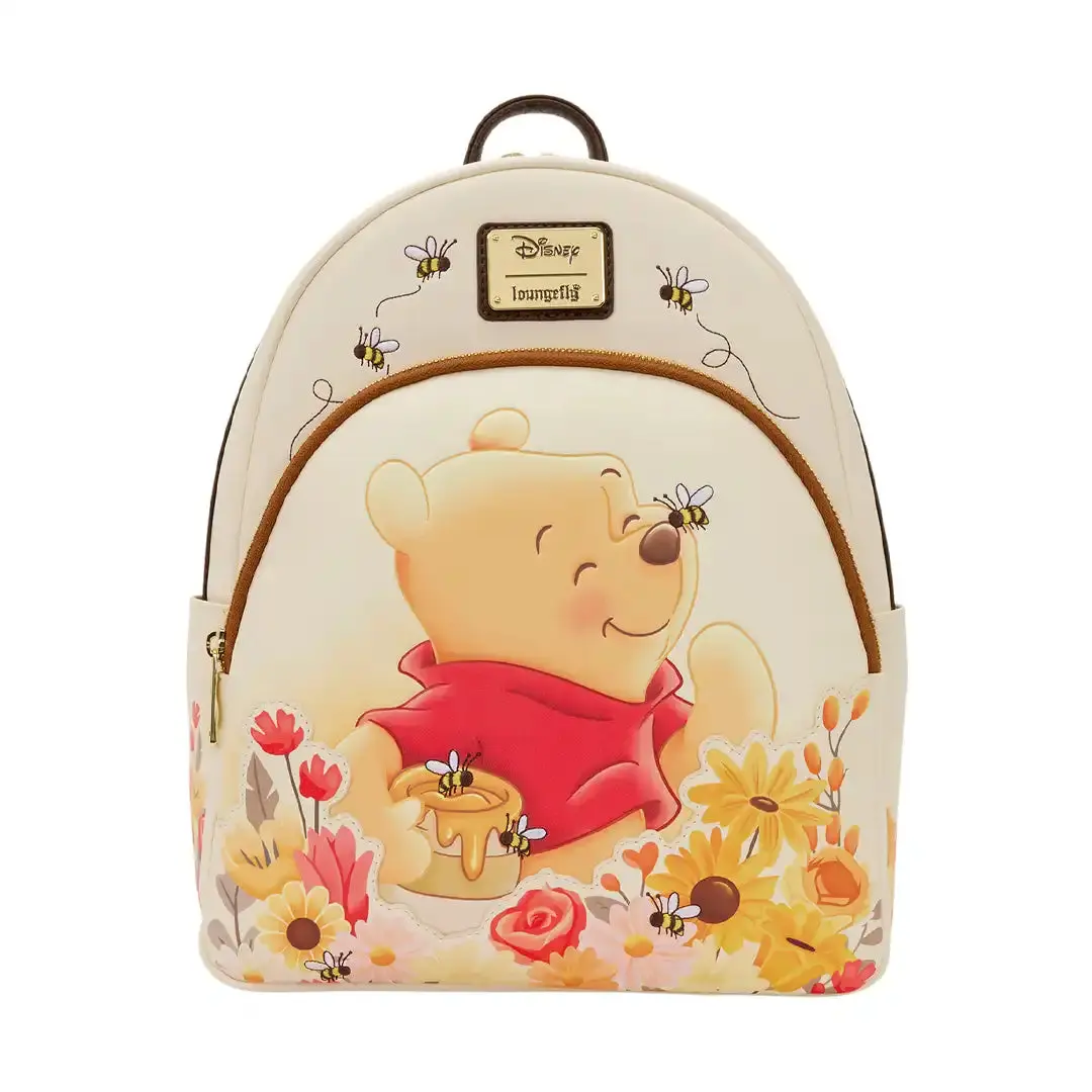 Loungefly Disney Winnie The Pooh Faux Leather Mini Carry Backpack - Sweet Floral Female Zip Traveling Daypack, Functional Daily Luggage Bag, Embroidered, Everyday Carry, Adults, Mini Pack, Stylish Daypack, Embroidery, Character Backpacks, Lightweight, 10.
