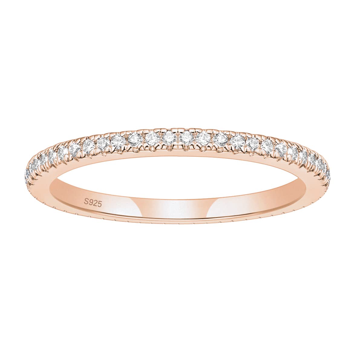 EAMTI 2mm 925 Sterling Silver Wedding Band Cubic Zirconia Full Eternity Stackable Engagement Ring