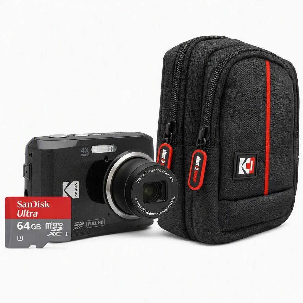 Kodak PIXPRO FZ45 16MP Digital Camera (Black) - Beginner-Friendly DSLR with 4x Optical Zoom, LCD Screen, USB Port, SD Card Slot, 64GB Premium Photography Bundle with Storage Card