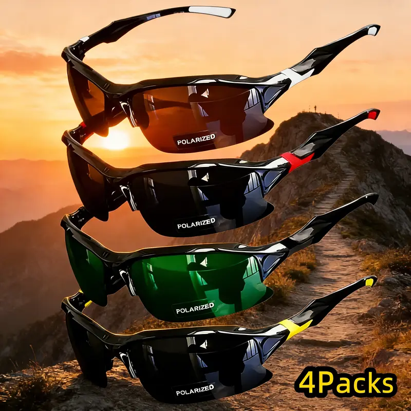 4-Pack Polarized Sports Glasses for Men Women, Windproof Anti-Glare Outdoor Eyewear, UV Protection Sports Sunglasses for Baseball Running Fishing Golf Driving, Lightweight Durable Unisex Sports Shades with HD Clear Vision Sport Sunglasses