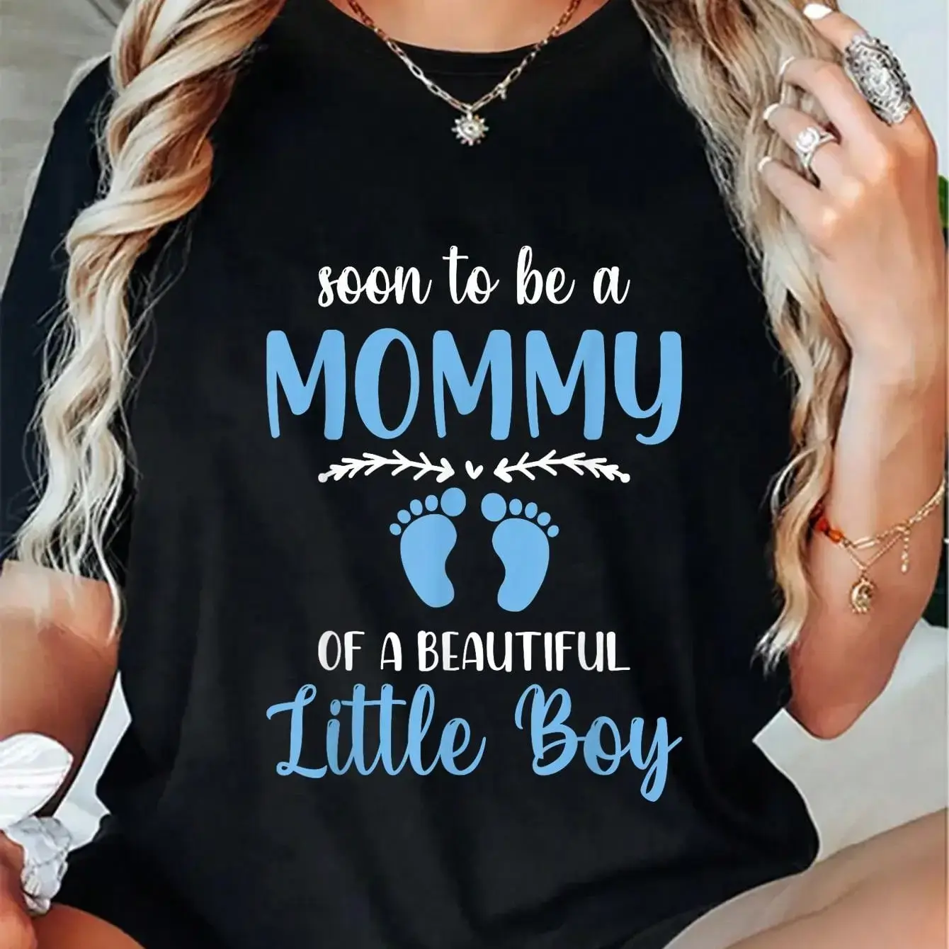 Women's Oversized Maternity Top with Graphic Print for Pregnancy Announcement, Casual Loose Fit Short Sleeve Staple Piece, Maternity Clothes, True-To-Size For Laidback Feel, Crew Neck, Cotton, Breathable, All Seasons, Female, Basics, Loose-Fitting, Matern