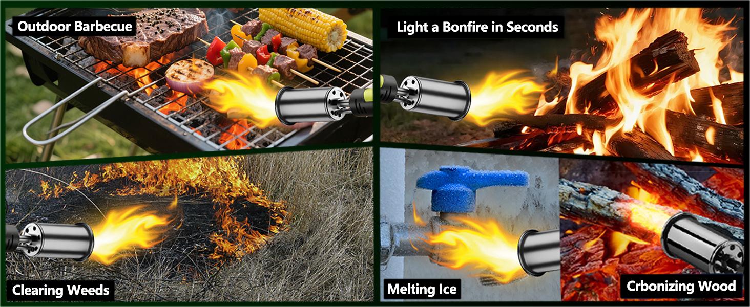 【FathersDayGift】SEESE Powerful Propane Torch(Propane Tank Not Included),With One-Touch Max Fire Button and Safety Lock, Adjustable Blow Torch for Sous Vide Searing Steak, BBQ,Fireplace,Charcoal Wood