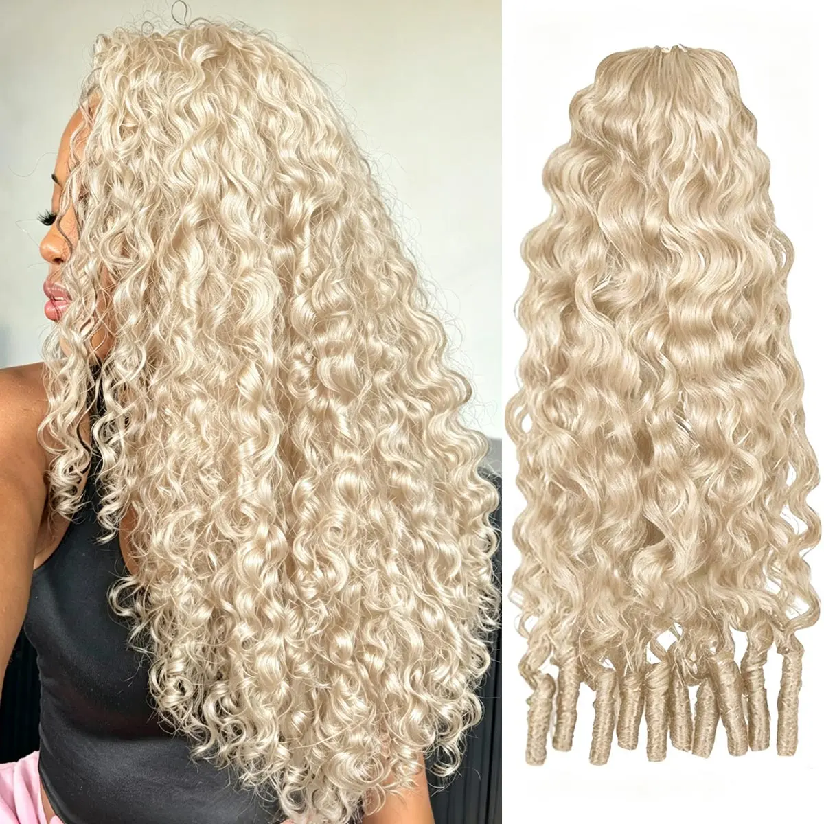 OQ HAIR #613 Blond Burmese Curly Crochet Hair for Women Braiding Hair for Boho Braids 50g Knotless Pre-Separated Invisible Miracle Knots